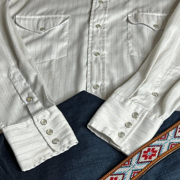 Vintage Panhandle Slim Pearl Snap Gold Stripe Men's Western Shirt - Large - Picture 3 of 13